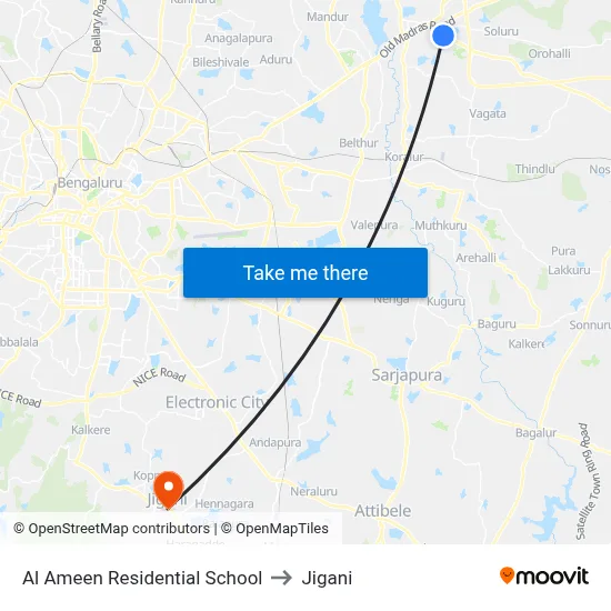 Al Ameen Residential School to Jigani map