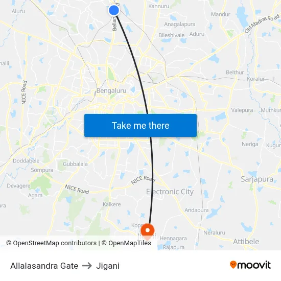 Allalasandra Gate to Jigani map