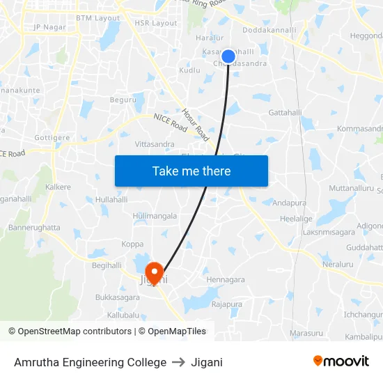 Amrutha Engineering College to Jigani map