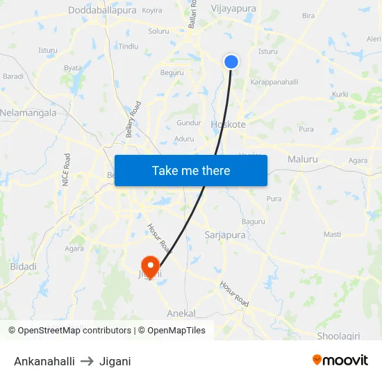 Ankanahalli to Jigani map