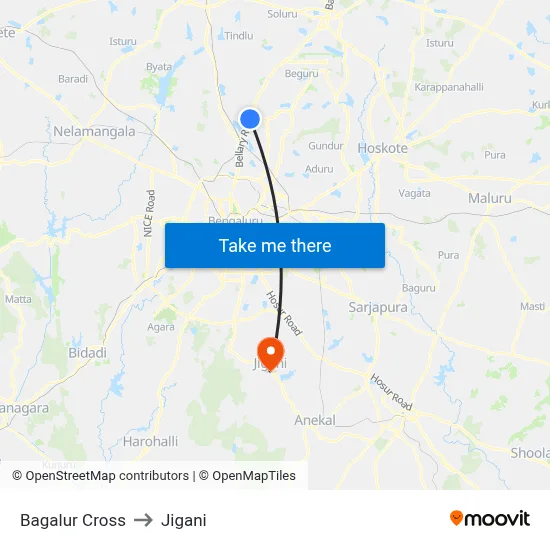 Bagalur Cross to Jigani map