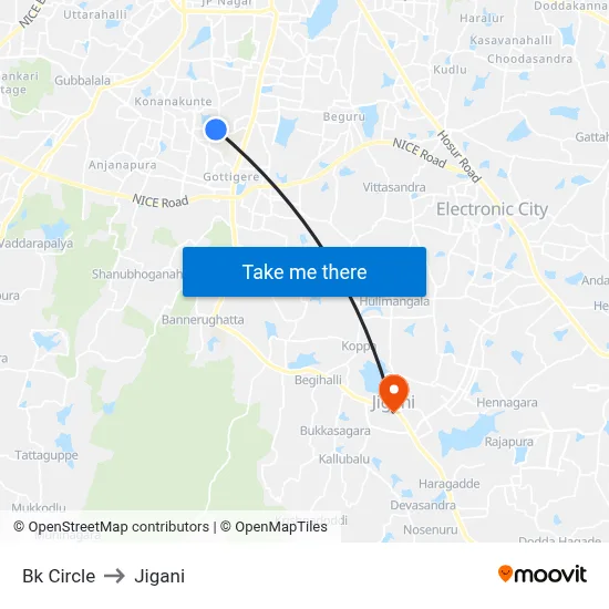 Bk Circle to Jigani map