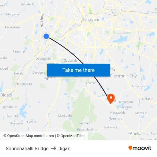 Sonnenahalli Bridge to Jigani map
