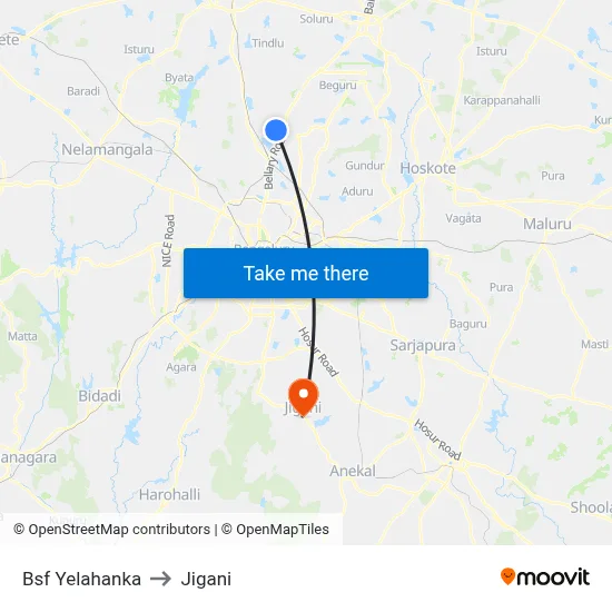 Bsf Yelahanka to Jigani map