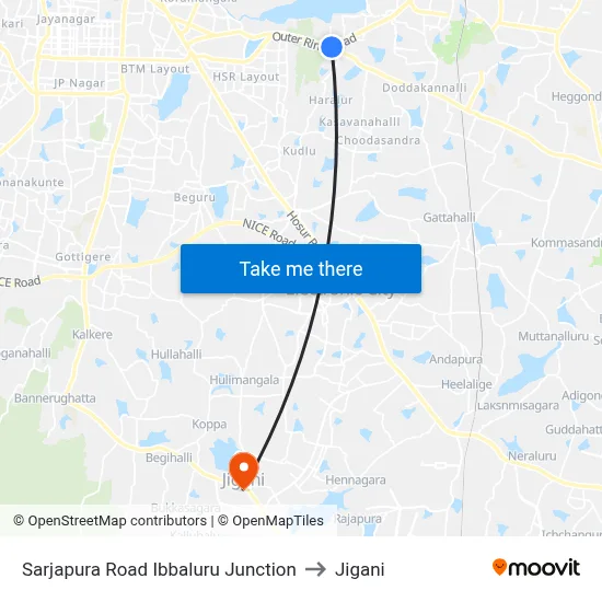 Sarjapura Road Ibbaluru Junction to Jigani map