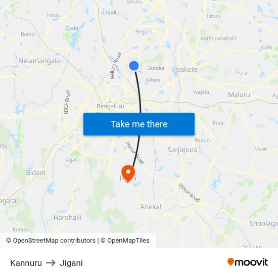 Kannuru to Jigani map
