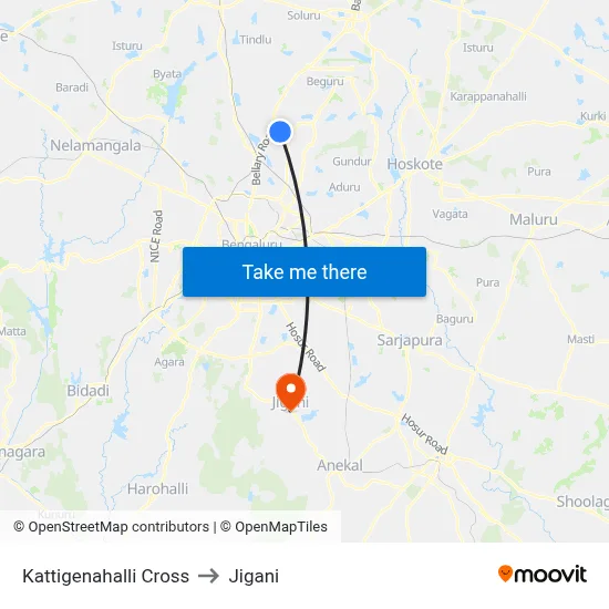 Kattigenahalli Cross to Jigani map