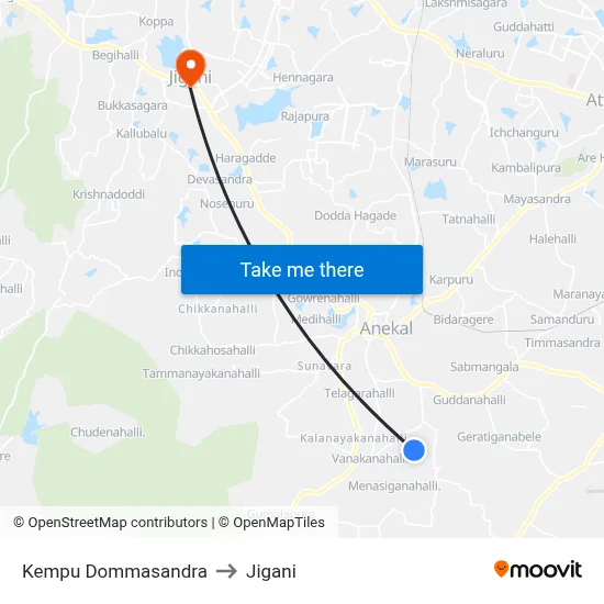 Kempu Dommasandra to Jigani map