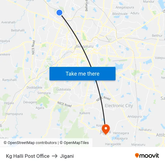Kg Halli Post Office to Jigani map