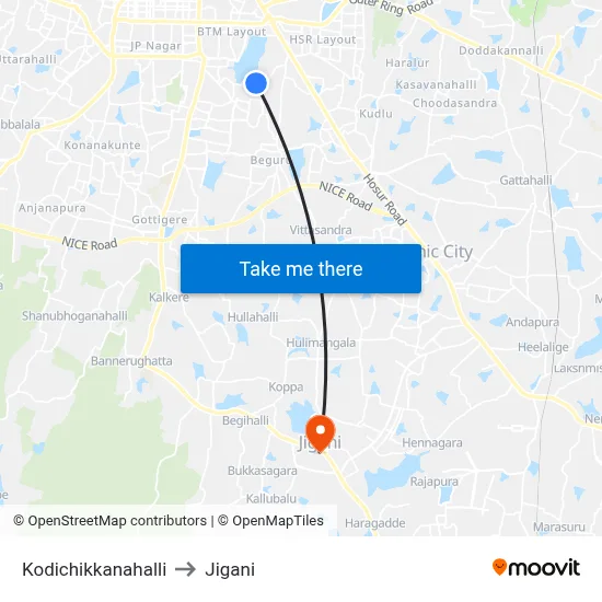 Kodichikkanahalli to Jigani map