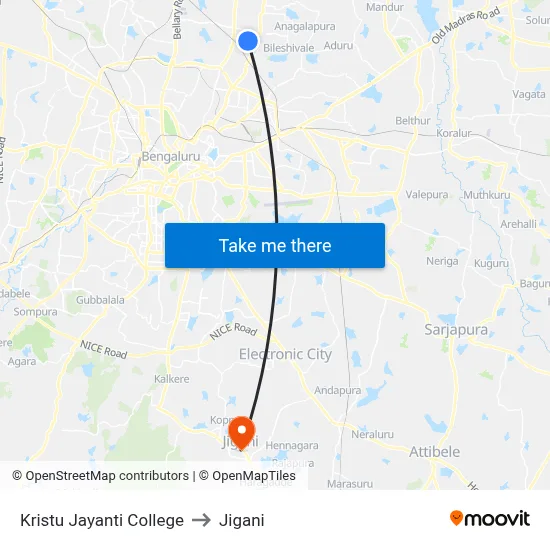 Kristu Jayanti College to Jigani map