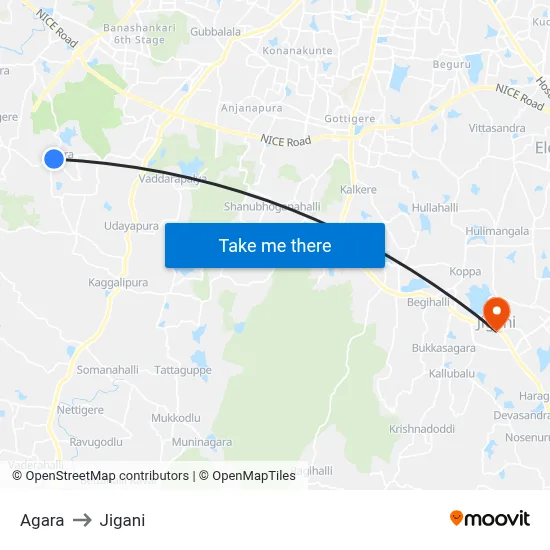 Agara to Jigani map