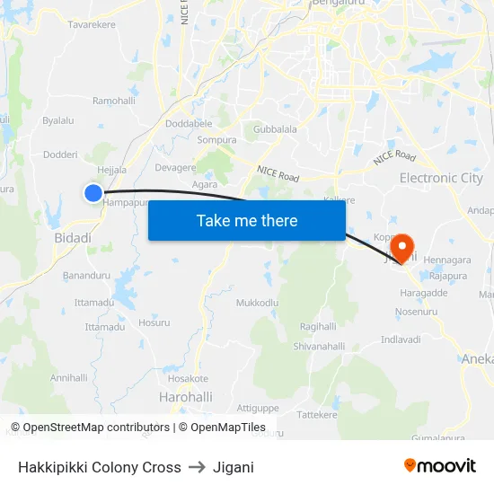 Hakkipikki Colony Cross to Jigani map