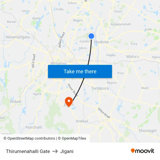 Thirumenahalli Gate to Jigani map