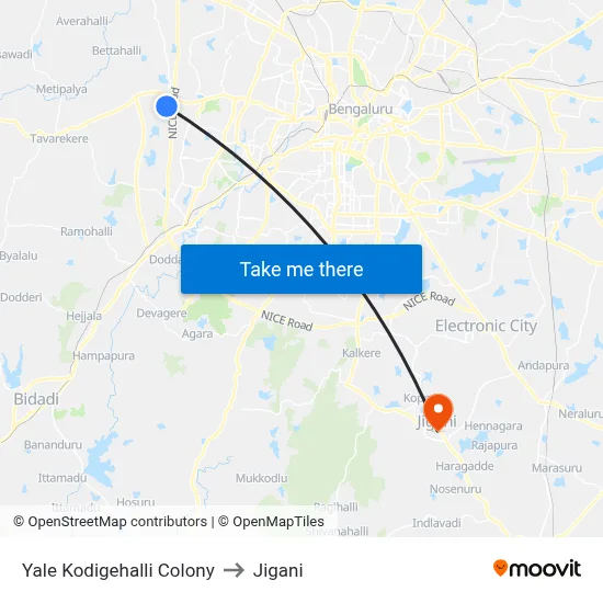 Yale Kodigehalli Colony to Jigani map