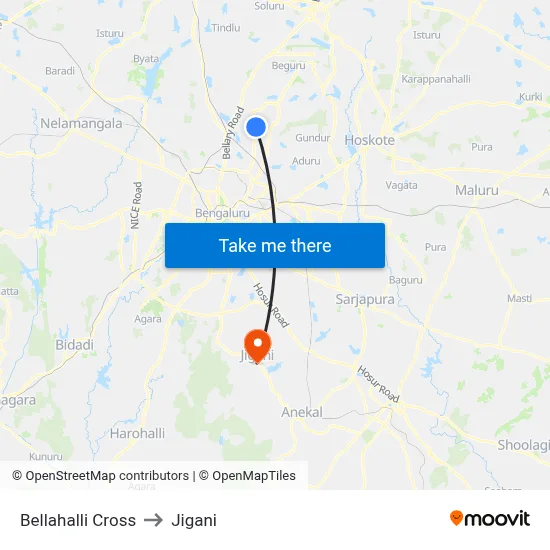 Bellahalli Cross to Jigani map