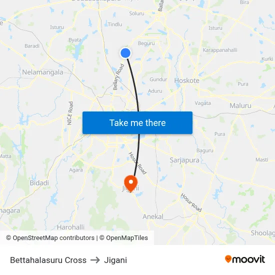 Bettahalasuru Cross to Jigani map