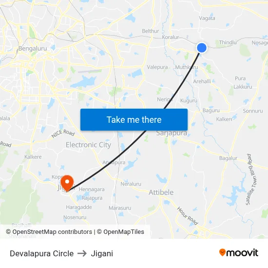 Devalapura Circle to Jigani map