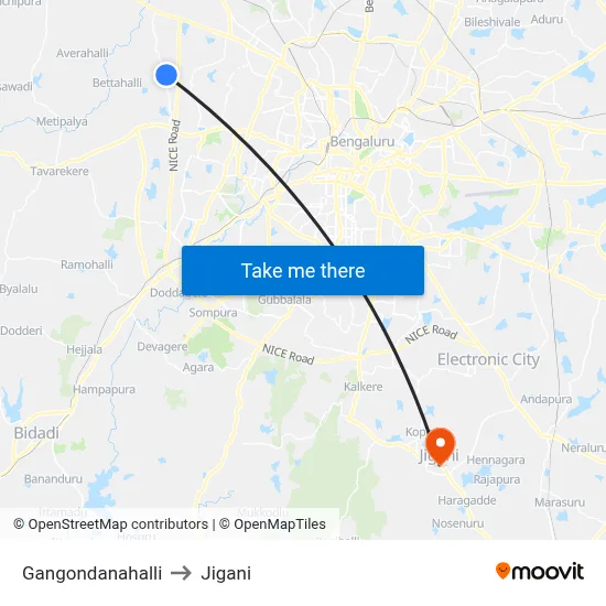 Gangondanahalli to Jigani map