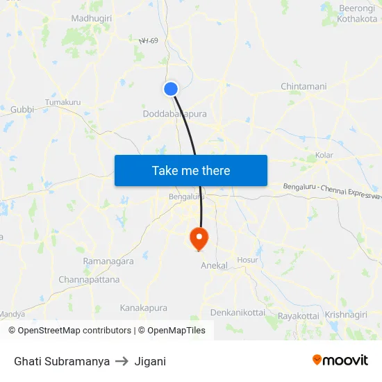 Ghati Subramanya to Jigani map
