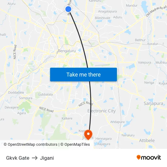 Gkvk Gate to Jigani map