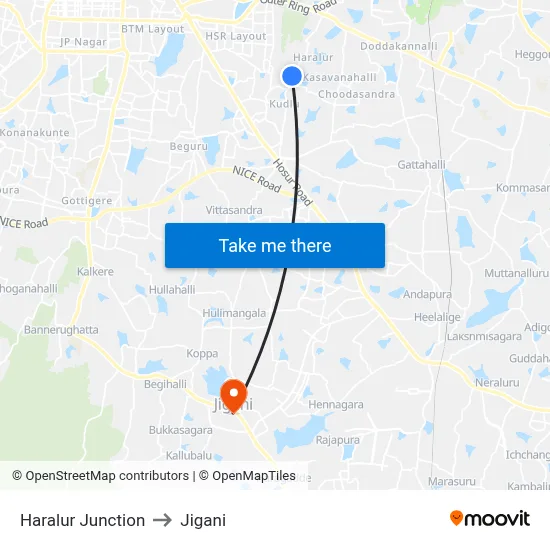 Haralur Junction to Jigani map