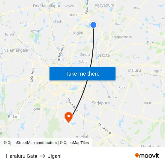 Haraluru Gate to Jigani map