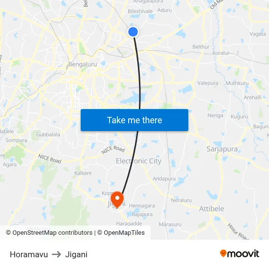 Horamavu to Jigani map