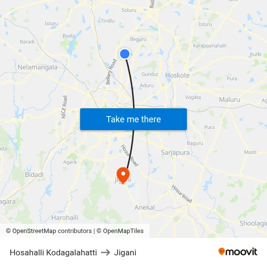Hosahalli Kodagalahatti to Jigani map