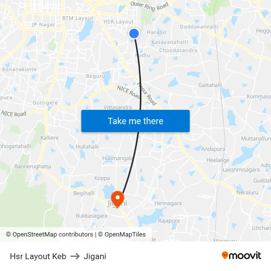 Hsr Layout Keb to Jigani map