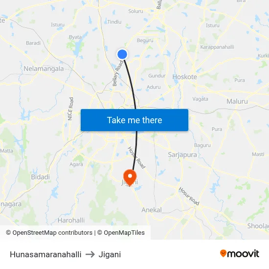 Hunasamaranahalli to Jigani map
