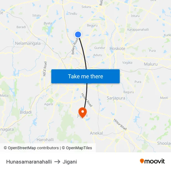 Hunasamaranahalli to Jigani map