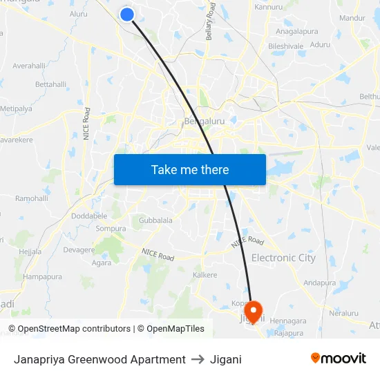 Janapriya Greenwood Apartment to Jigani map
