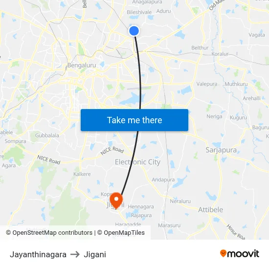Jayanthinagara to Jigani map