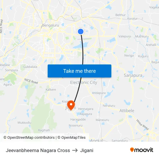 Jeevanbheema Nagara Cross to Jigani map