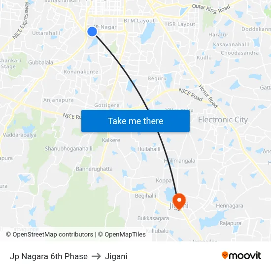 Jp Nagara 6th Phase to Jigani map