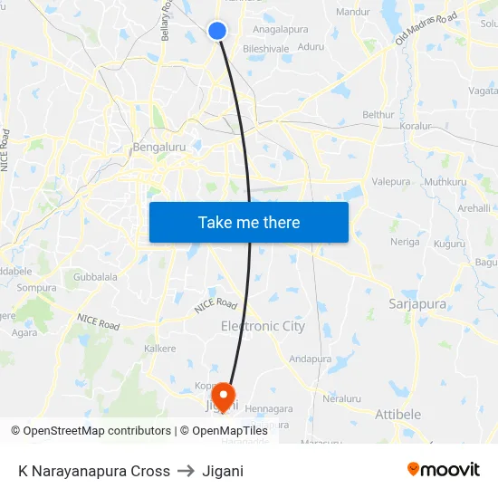 K Narayanapura Cross to Jigani map