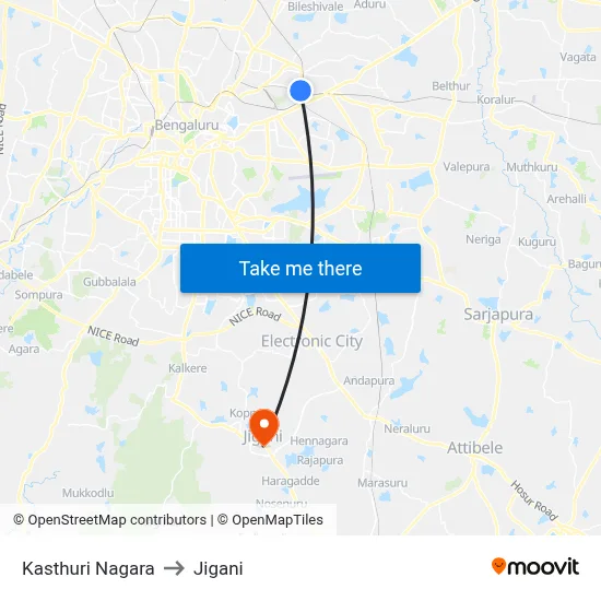 Kasthuri Nagara to Jigani map