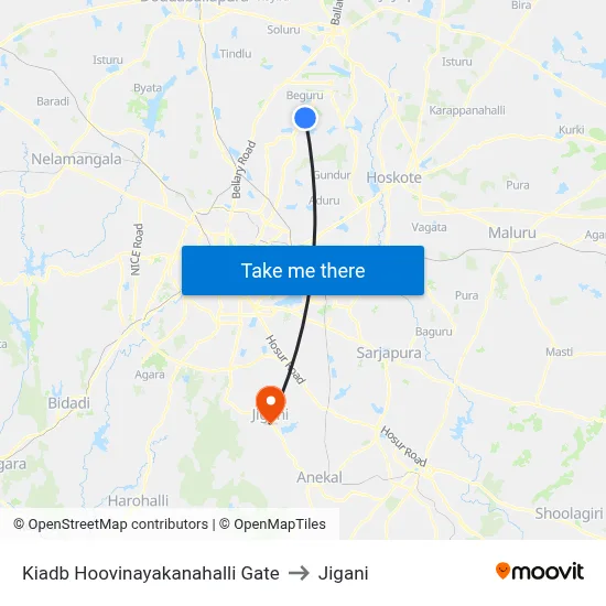 Kiadb Hoovinayakanahalli Gate to Jigani map