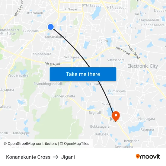 Konanakunte Cross to Jigani map