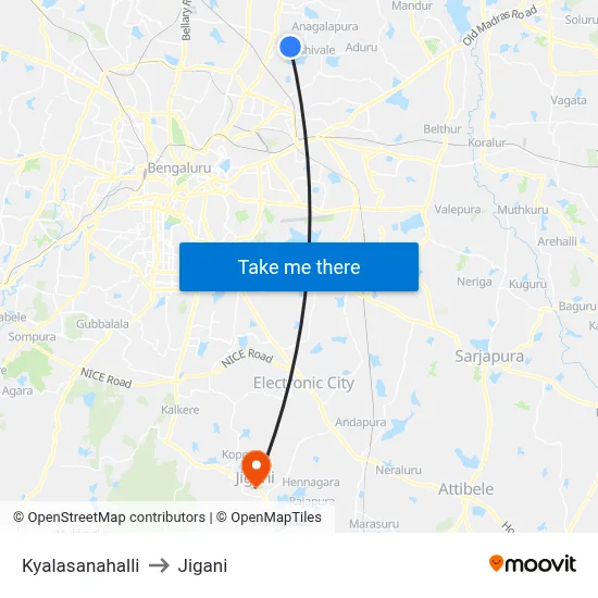 Kyalasanahalli to Jigani map