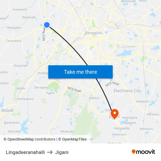Lingadeeranahalli to Jigani map