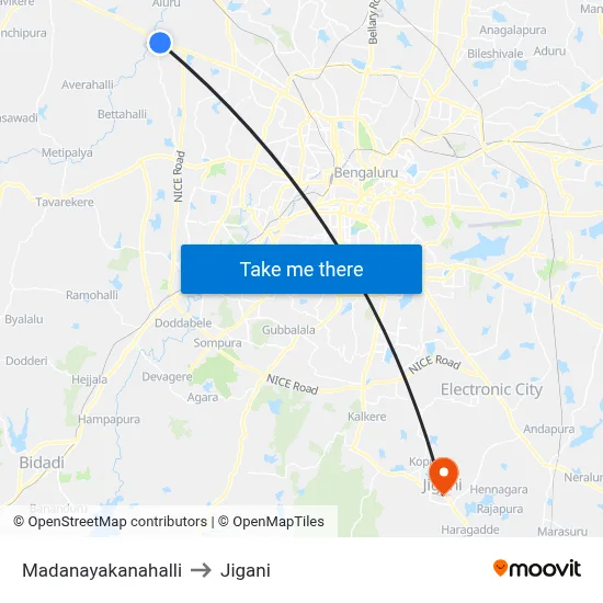 Madanayakanahalli to Jigani map