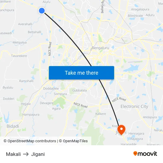 Makali to Jigani map