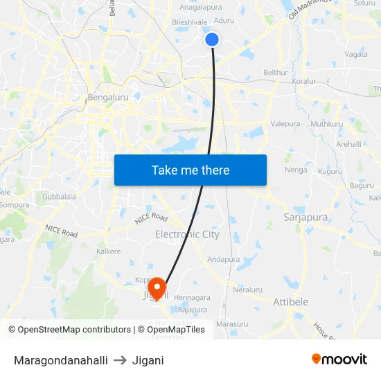 Maragondanahalli to Jigani map
