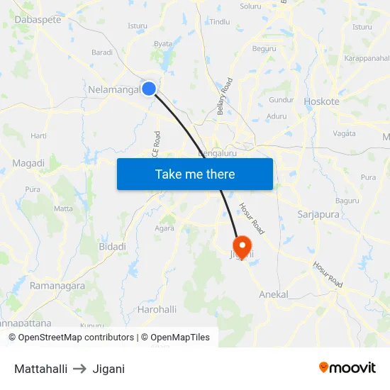 Mattahalli to Jigani map