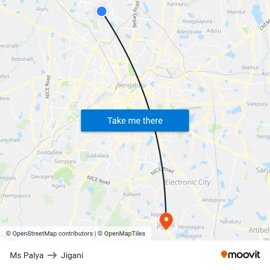 Ms Palya to Jigani map
