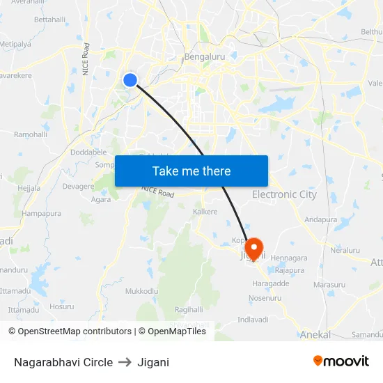 Nagarabhavi Circle to Jigani map