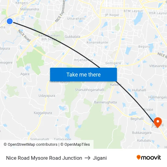 Nice Road Mysore Road Junction to Jigani map
