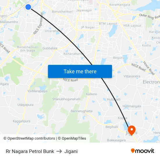 Rr Nagara Petrol Bunk to Jigani map